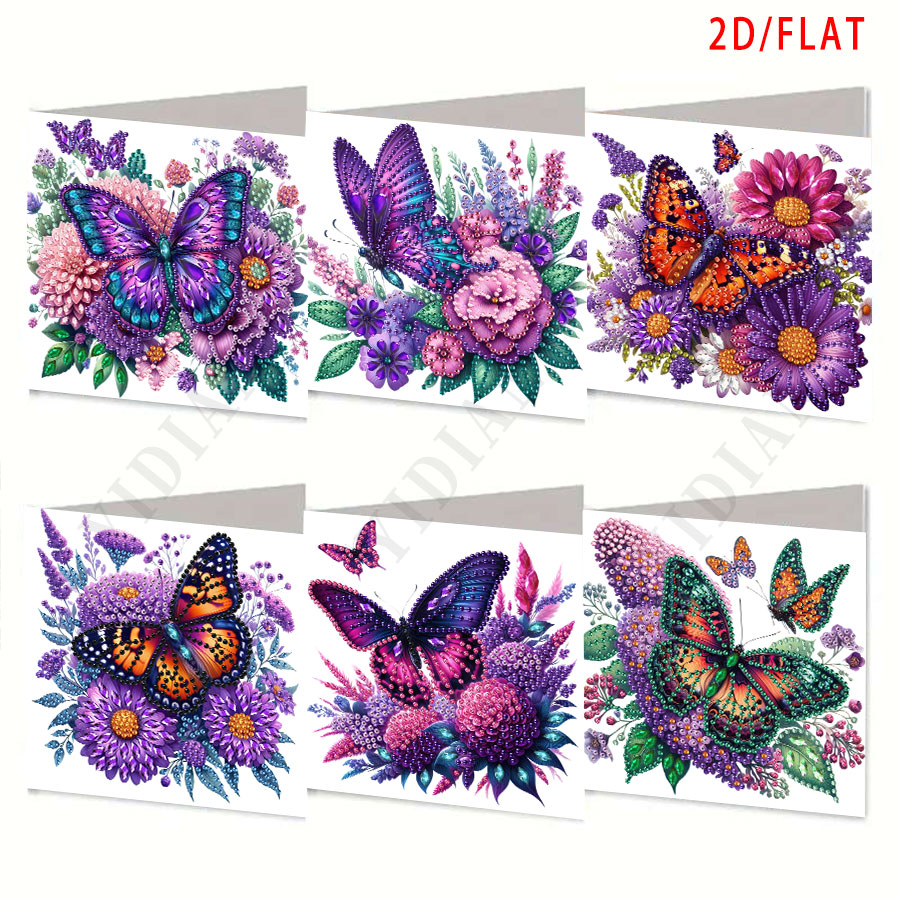 Art Craft Butterfly - 6-piece Diamond Painting Purple Butterfly Greeting