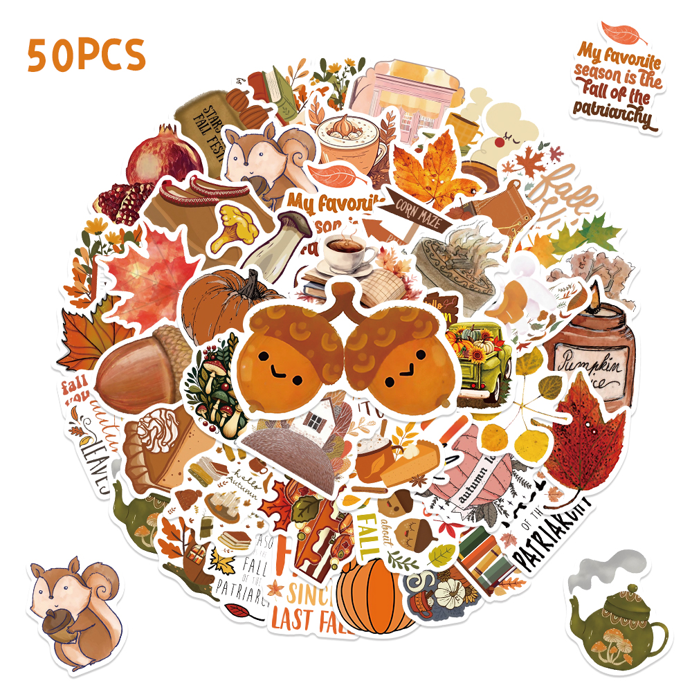 Art And Craft Autumn - 50PCS Cute Autumn Fall Stickers Scrapbook