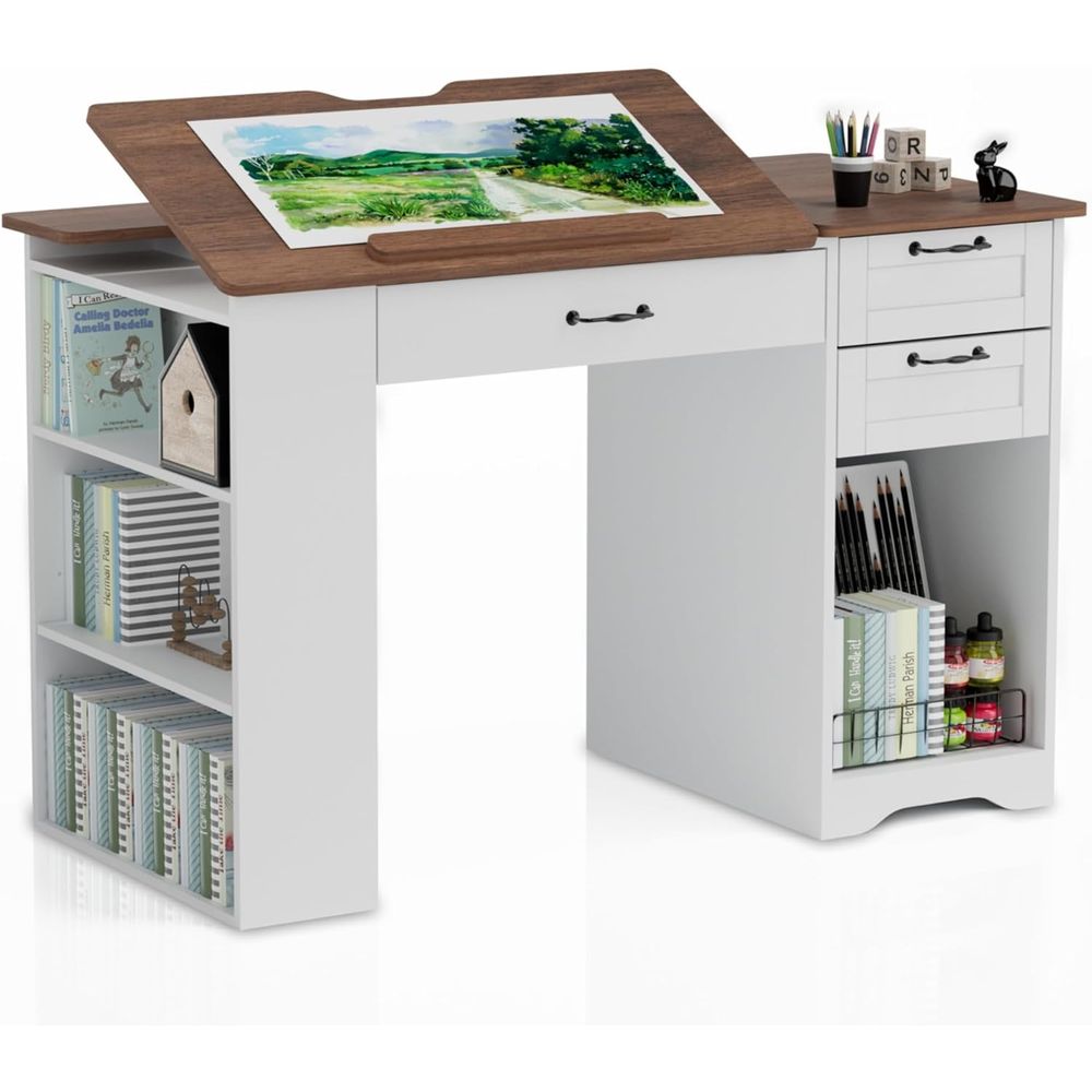 Art & Craft Be - Drating Table with Storage Cabinet &