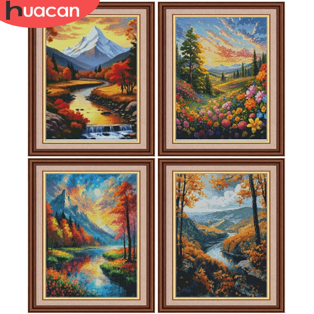Art And Craft Autumn - HUACAN Field Mountain Cross Point Embroidery