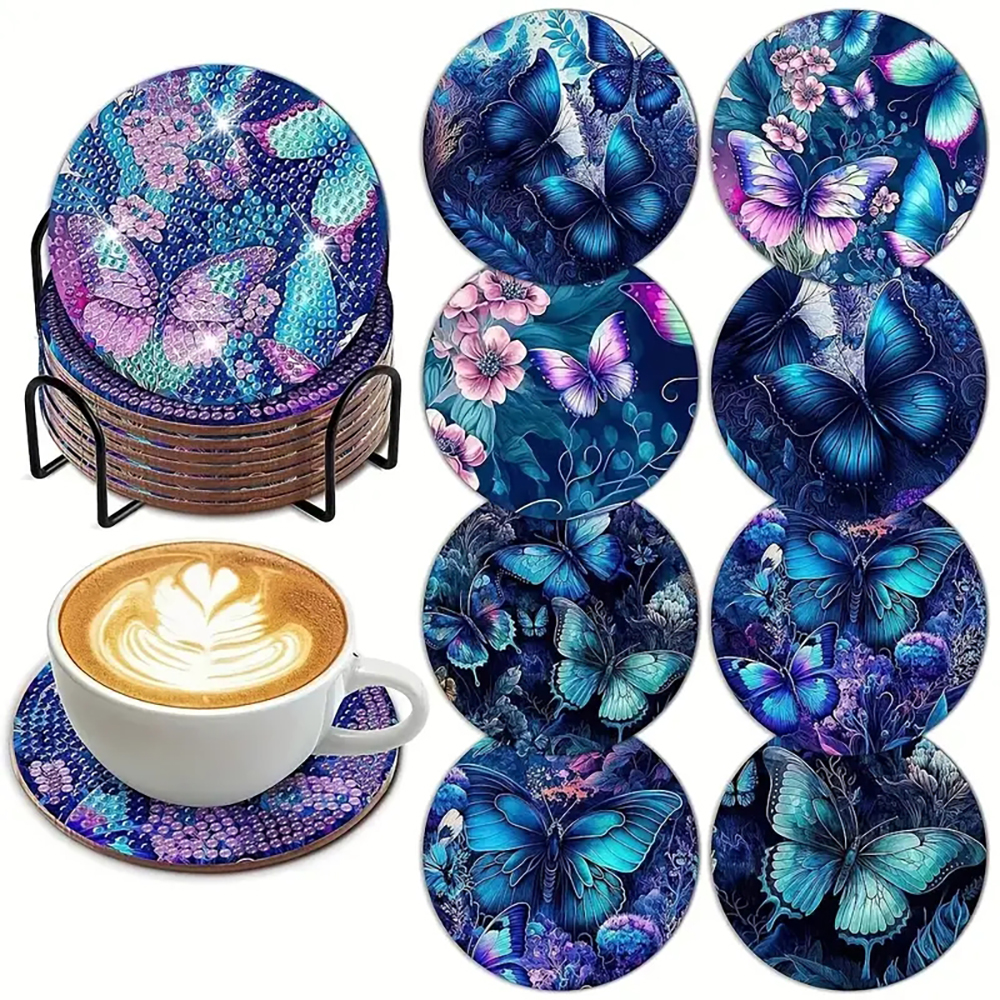 Art Craft Butterfly - 8 diamond art painting coasters with