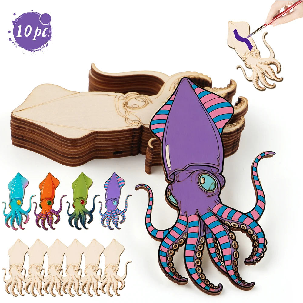 Art & Craft Be - 10pcs/set Unfinished Wood Craft Octopus Animal