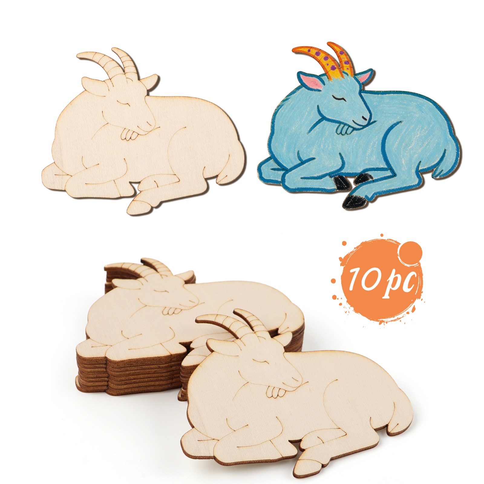 Art & Craft Be - 10pcs/set Unfinished Wood Sheep Animal Ornaments