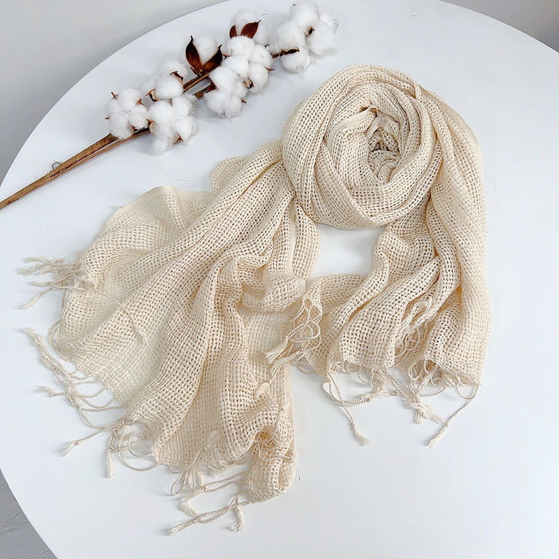 Silk Painting Dye - Beige Hollow Silk Cotton Mixed Scarf