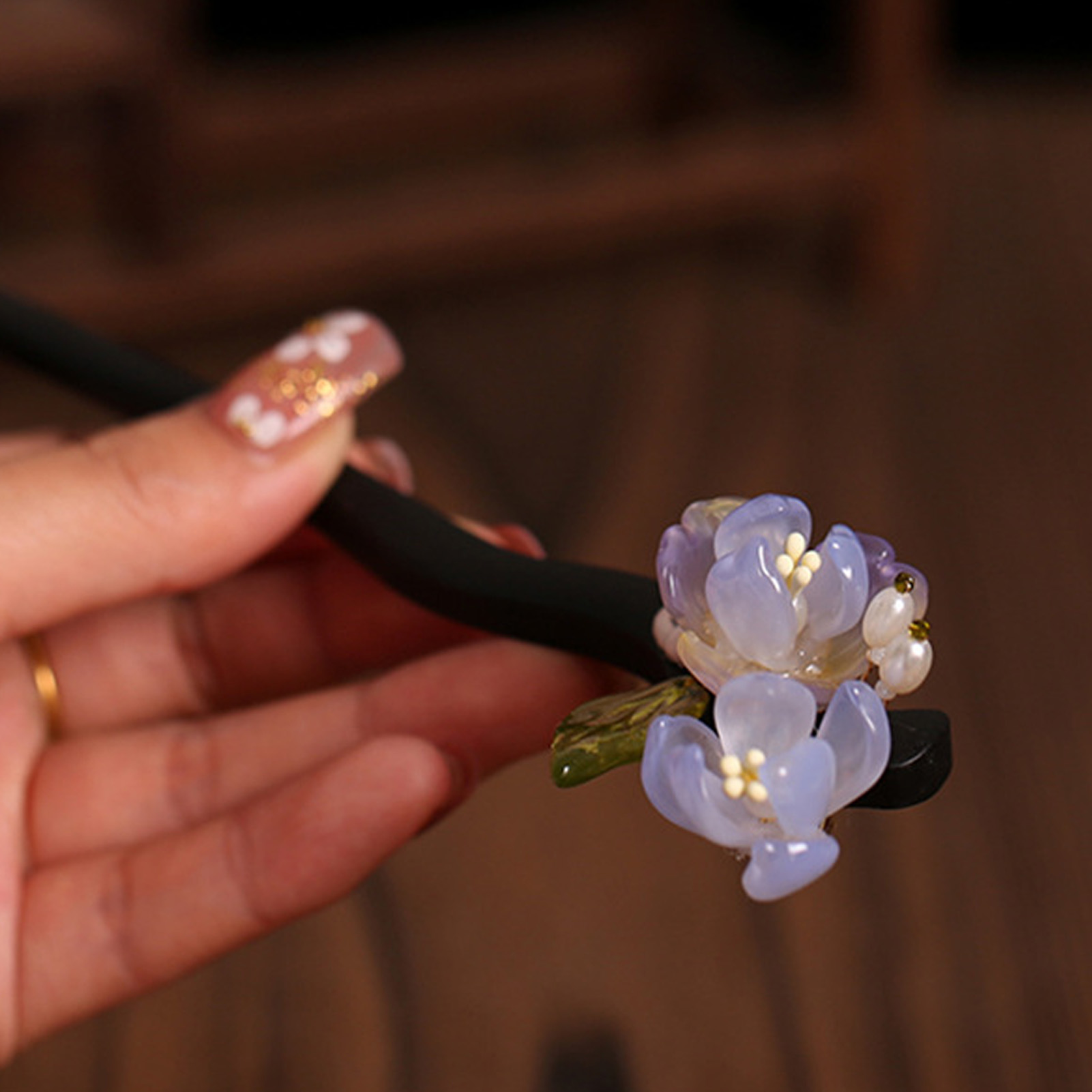 Art Craft Shop - Vintage Wooden Flower Hairpin For Women