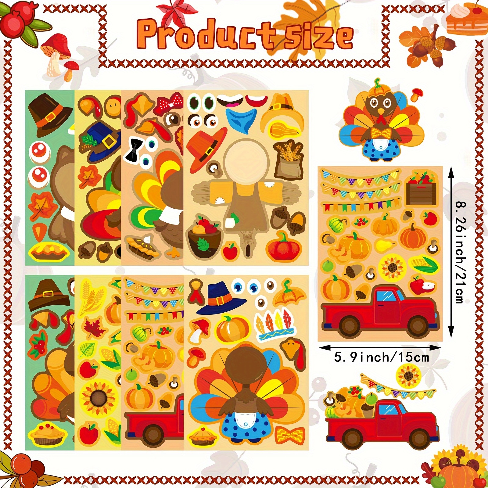 8/16Sheets Thanksgiving Turkey - Art And Craft Autumn avis et prix