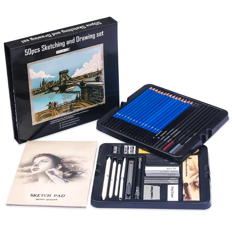 50 Pcs Sketching Pencil Set Wo - Sketching Charcoal Set avis et prix