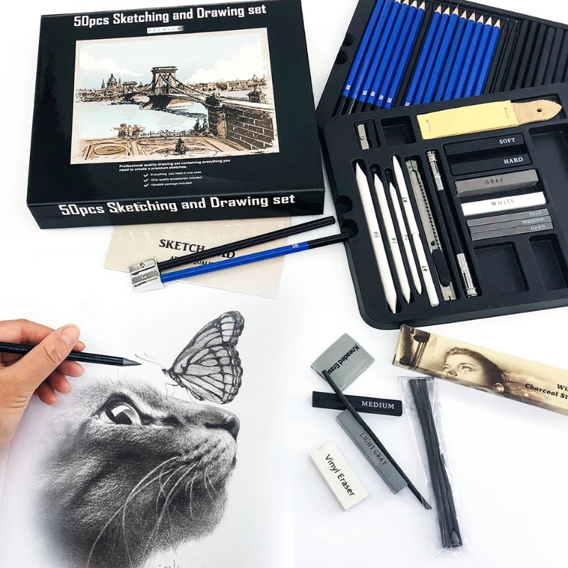 50 Pcs Sketching Pencil Set Wo - Sketching Charcoal Set avis et prix