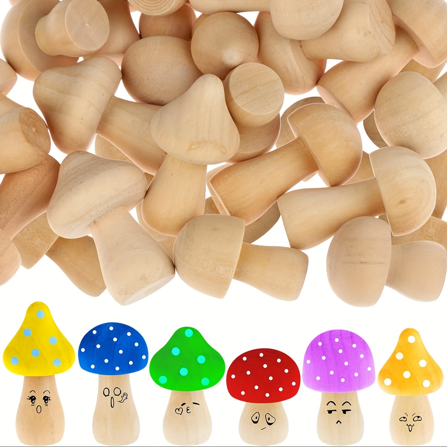48Pcs Wooden Mushroom Set, 6 D - Craft And Art Difference avis et prix
