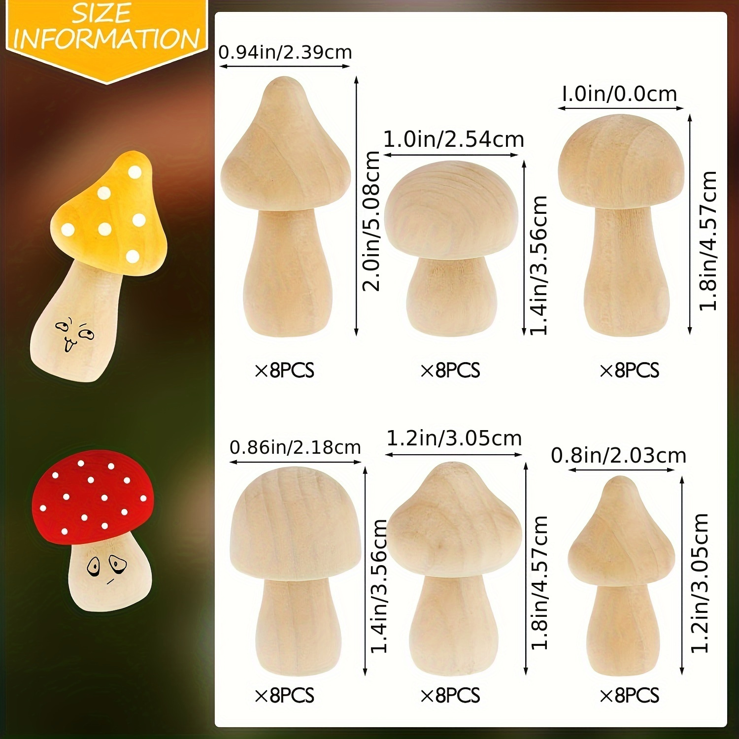 48Pcs Wooden Mushroom Set, 6 D - Craft And Art Difference avis et prix