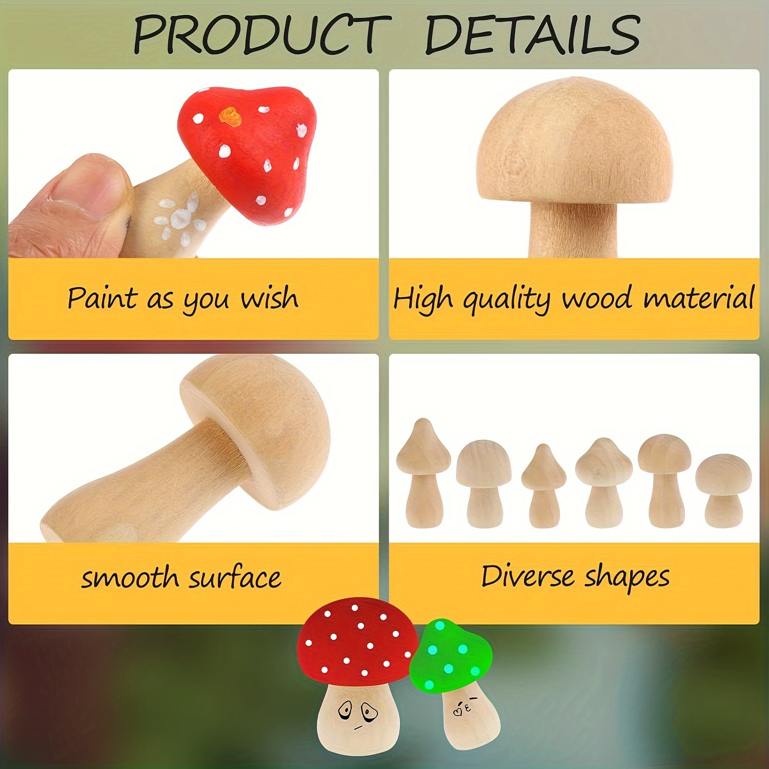 48Pcs Wooden Mushroom Set, 6 D - Craft And Art Difference avis et prix