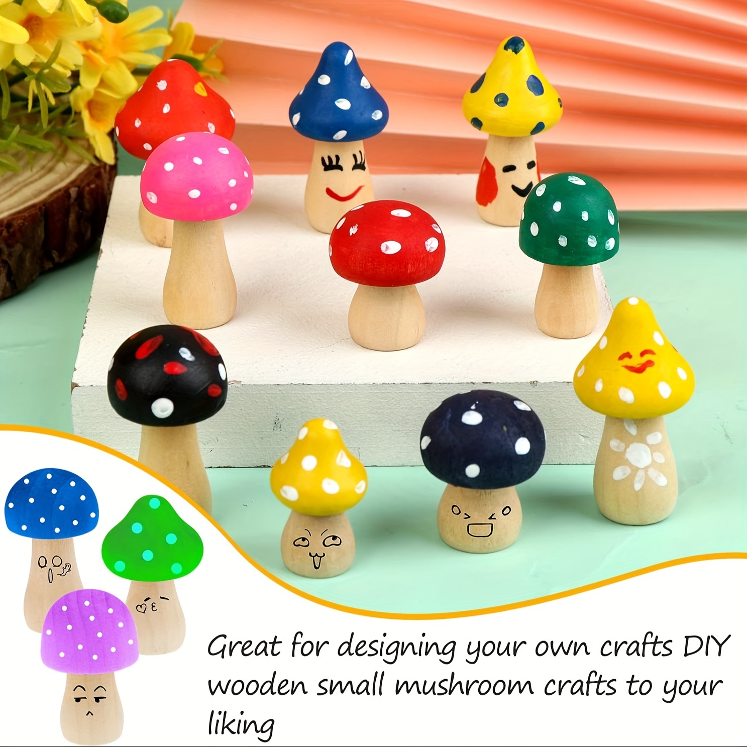48Pcs Wooden Mushroom Set, 6 D - Craft And Art Difference avis et prix