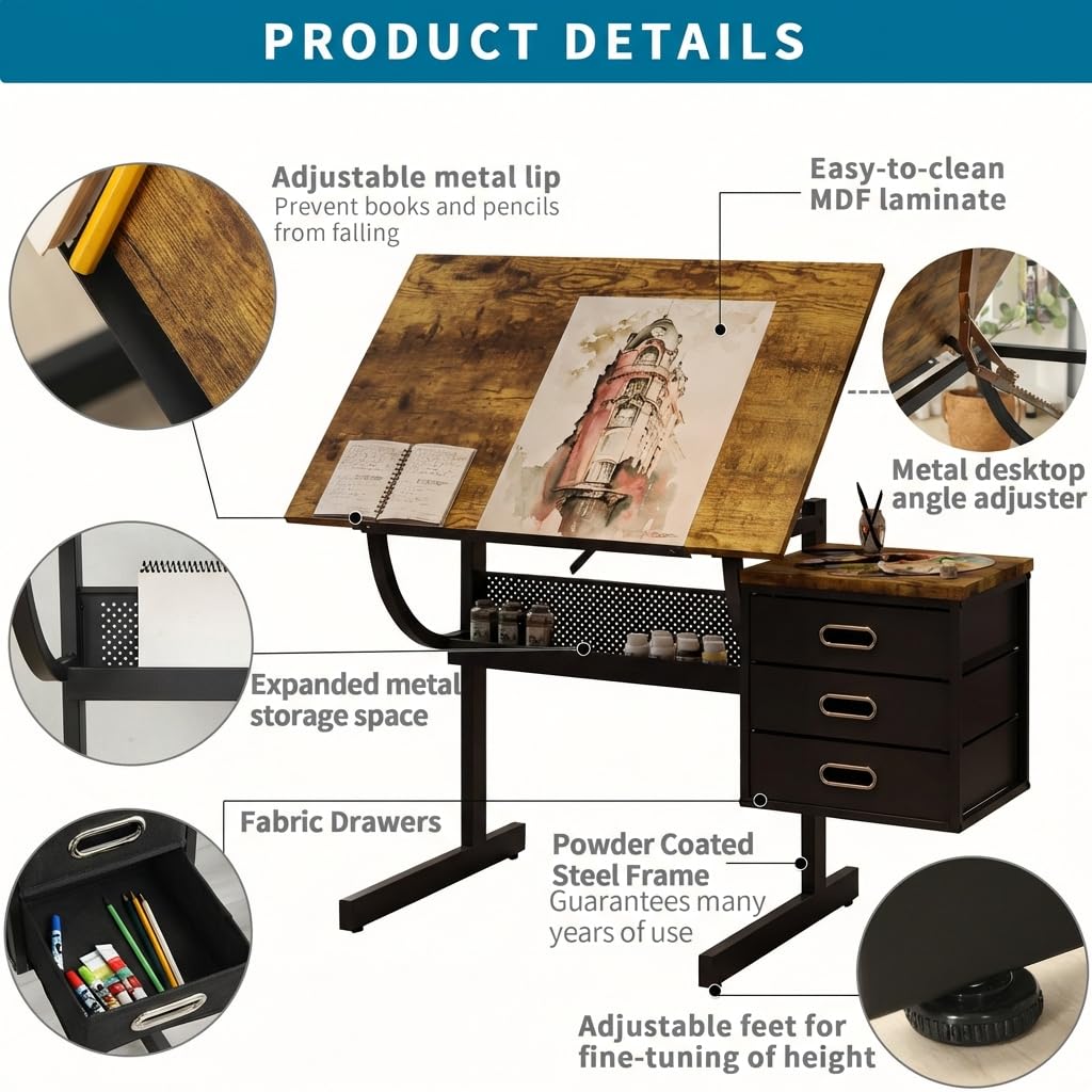 Adjustable Art Desk with Stora - Art & Craft Be avis et prix